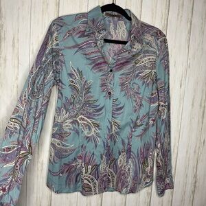 Etro Blue Purple Paisley Button Down Shirt size 48